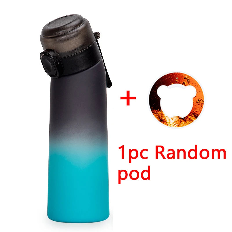 1pc 650ml Flavored Water Bottle with Random 1 Flavour Pods Air Water Bottle Frosted Black Air Camping Fitness Sport Cup