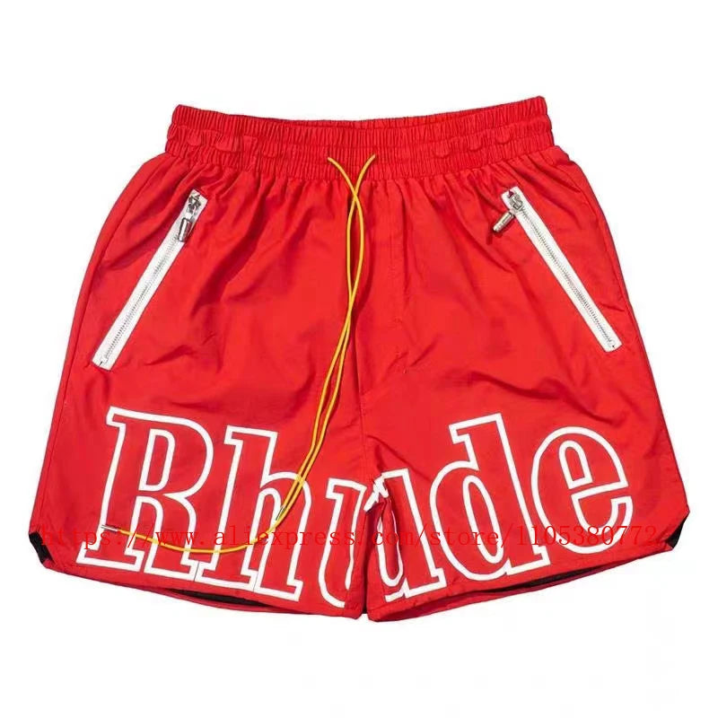2026 Latest Style Men's Rhude Print Casual Shorts Loose Fit Nylon Drawstring High Quality Beach Sports Shorts Quick Delivery