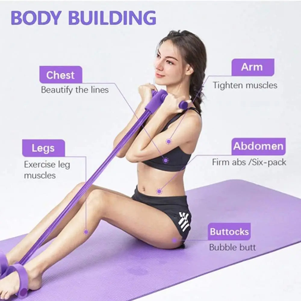 Resistance Band Set 4 Tubes Elastic Pull Rope Pedal Sit-up Resistance Band Expander Tension Rope for Fitness Slimming Training
