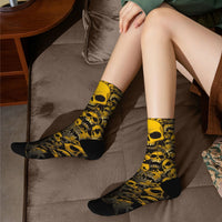 Harajuku Retro Cartoon Skull Print Casual Men's Socks Comfortable Breathable Non-slip Socks Street Hip-hop Crew Socks Fun Gift