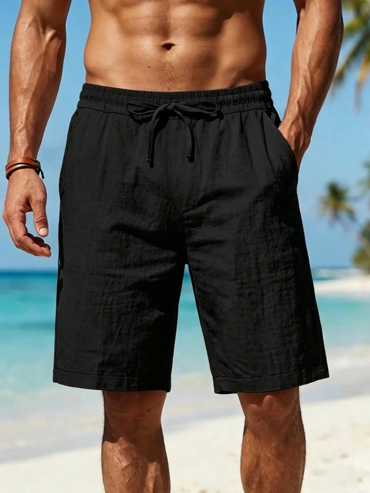 New Summer Linen Breathable Loose Straight-Leg Casual Five-Point Mid-Length Shorts for Men, Versatile for Home Wear and Vacation