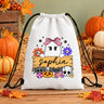 Custom Name Halloween Drawstring Backpack Cute Ghost Pumpkin Candy Bag Kids Trick Or Treat Sack Halloween Gift for Boys Girls