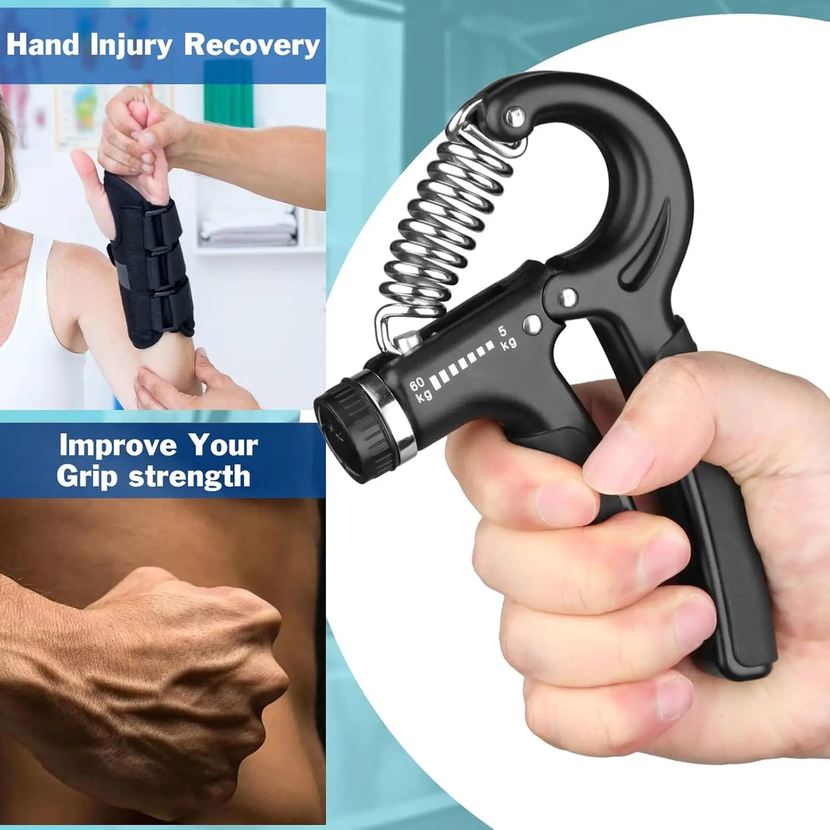 Grip Strength Trainer，Hand Grip Exerciser，Adjustable 11-132 Lbs (5-60kg) for Muscle Building & Injury Recovery, Forearm Exercise