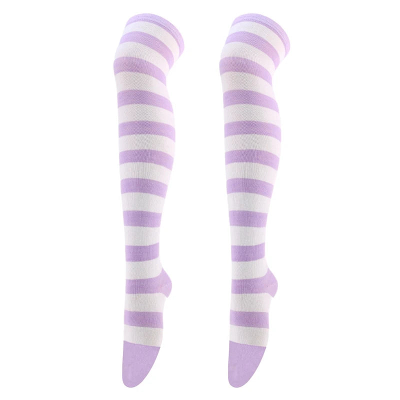 Thigh High Socks Japanese Cosplay Anime Multicolor Striped Printed Over Knee Long Stockings for Women Leg Warmer