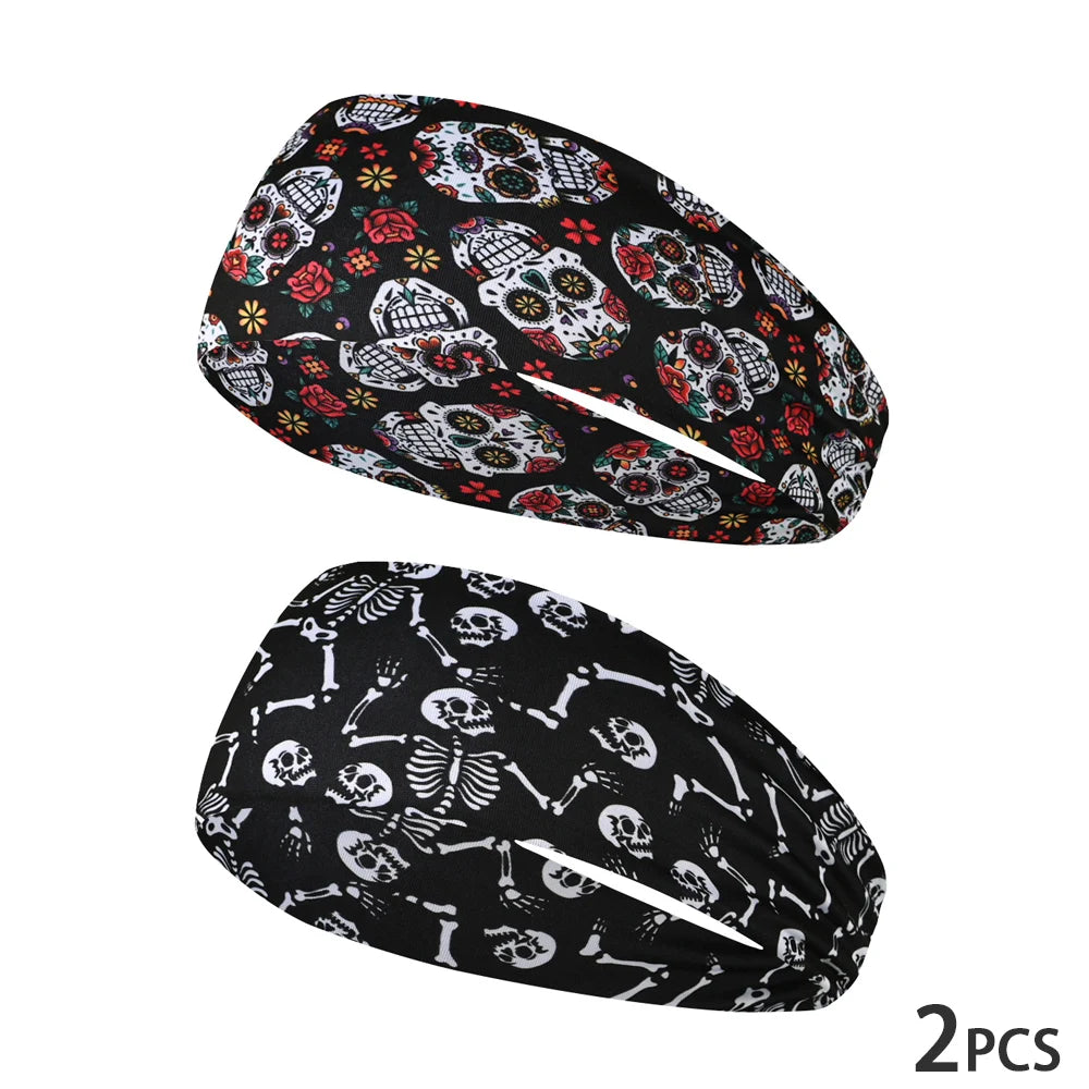 Elastic skull print sports headband, sweat-absorbent sports headband, unisex non-slip fitness headband, cycling street headband