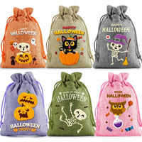 24pcs Set Drawstring Gift Bags Halloween Magic in a Bag Ghost Pumpkin Skull Pattern for Trick-or-Treating & Candy Giving