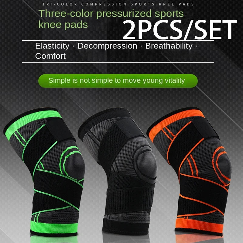 2PCS Knee Pads Sports Pressurized Elastic Kneepad Support Fitness Basketball Volleyball Brace Medical Arthritis Joints Protector