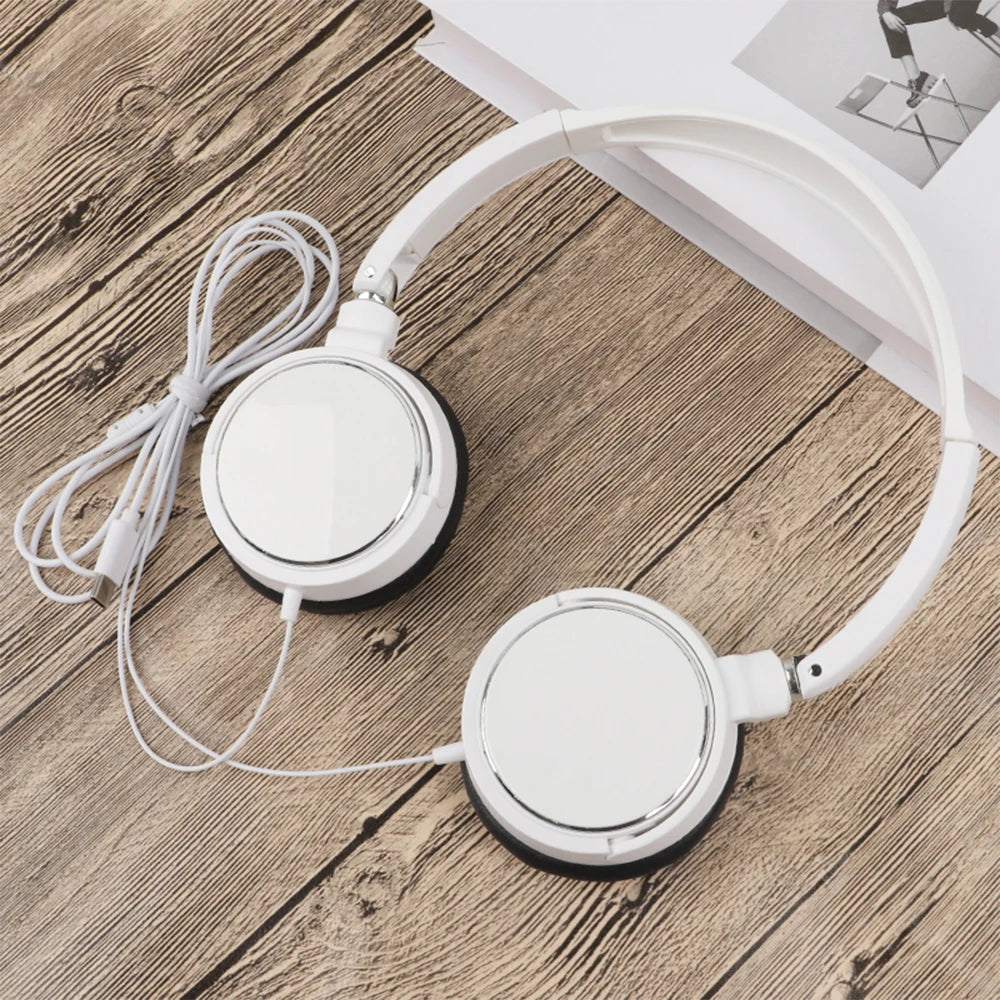 Type-C Wired Headphones 3 5mm Bass Stereo Foldable With Microphone Adjustable Headphones Suitable For Pc Mp3 Mobile Headphones