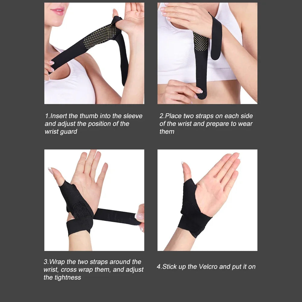 1Piece Wrist Support Brace Sports Exercise Work Hand Protector Wormwood Wrist Wraps with Thumb Loops for Both Right Left Hands