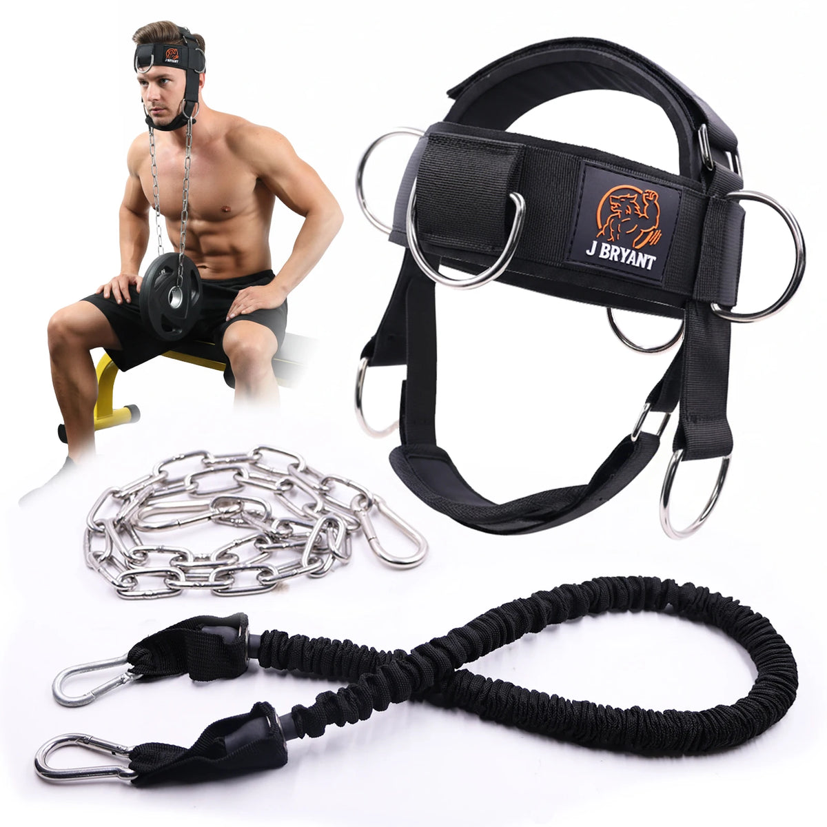 Adjustable Neck Harness for Resistance Bands & Weightlifting Multi-Directional Neck Training, for Athletes & Rehab Exercises