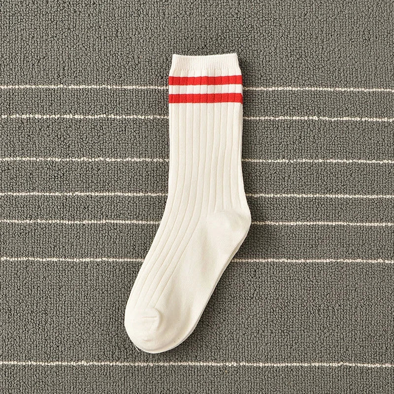 Socks Women Cotton Korean Japanese College Street Retro Style Ladies Classic Striped Long Crew Middle Tube Pile Socks Girls Gift