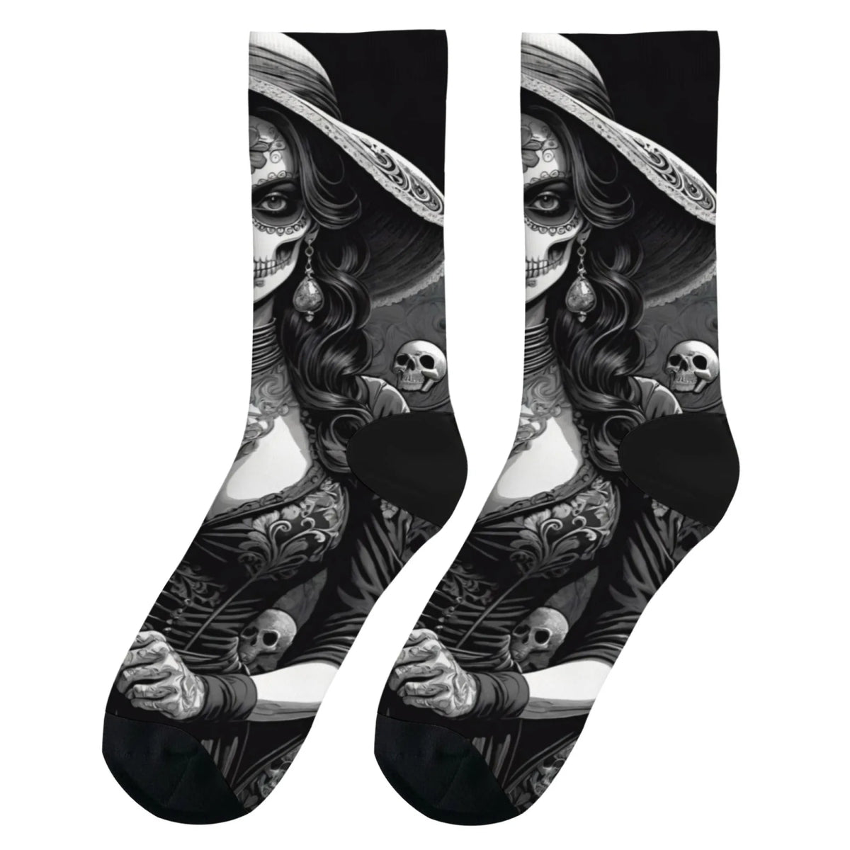 Sugar Skull Art Men's Socks Novelty Day of the Dead Theme Harajuku Retro Casual Comfortable Breathable Socks Crazy Party Gift