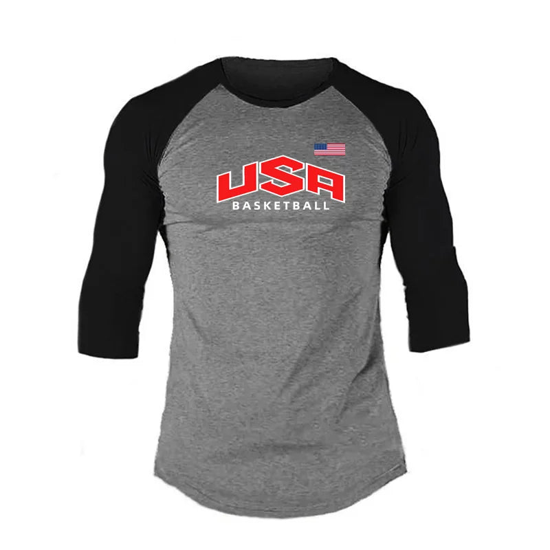 Autumn and Winter Cotton Patchwork Breathable Sweat-wicking Tops Men's Fitness Casual T-shirt Running Training Short Sleeves