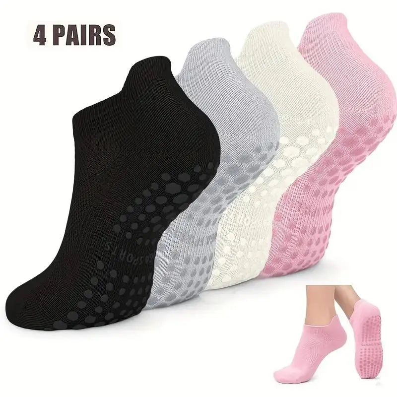 1-4 Pairs Grip Pilates Socks for Women Yoga Athletic Socks for Barre Ballet Barefoot Workout