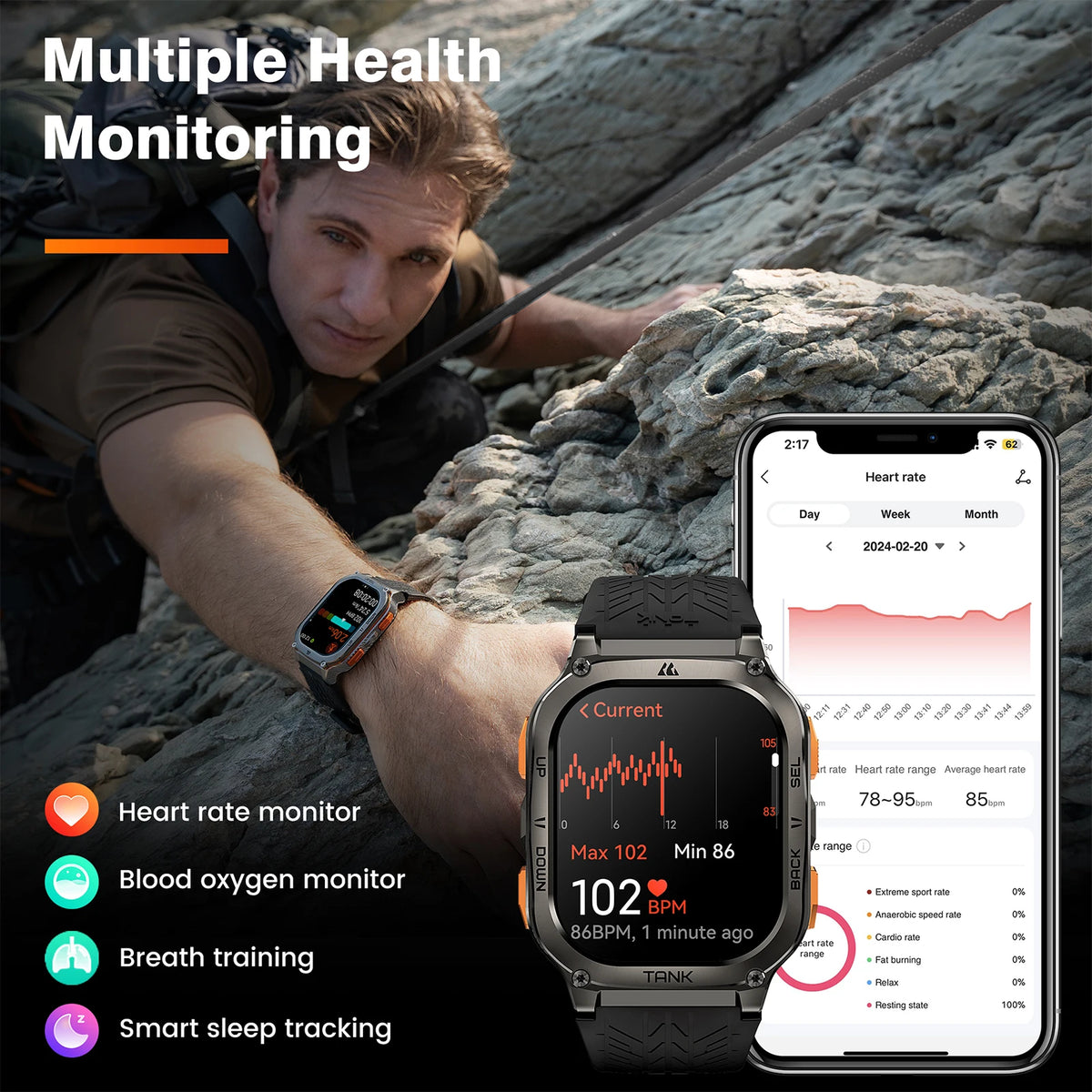 KOSPET TANK M3 Ultra GPS Smart Watch Men Military Grade Compass Altimeter Barometric 480mAh 60Day Battery IP69K 5ATM Waterproof