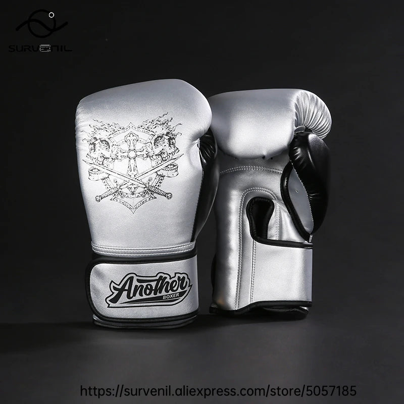 Kick Boxing Gloves 10/12/14oz/16oz PU Leather Professional Muay Thai MMA Kickboxing Glove Silver Sandbag Punch Training Gear