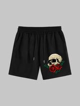 Men'S Casual Athletic Shorts, Halloween Print Skull and Letter Design, with Waist-Cinching and Pockets