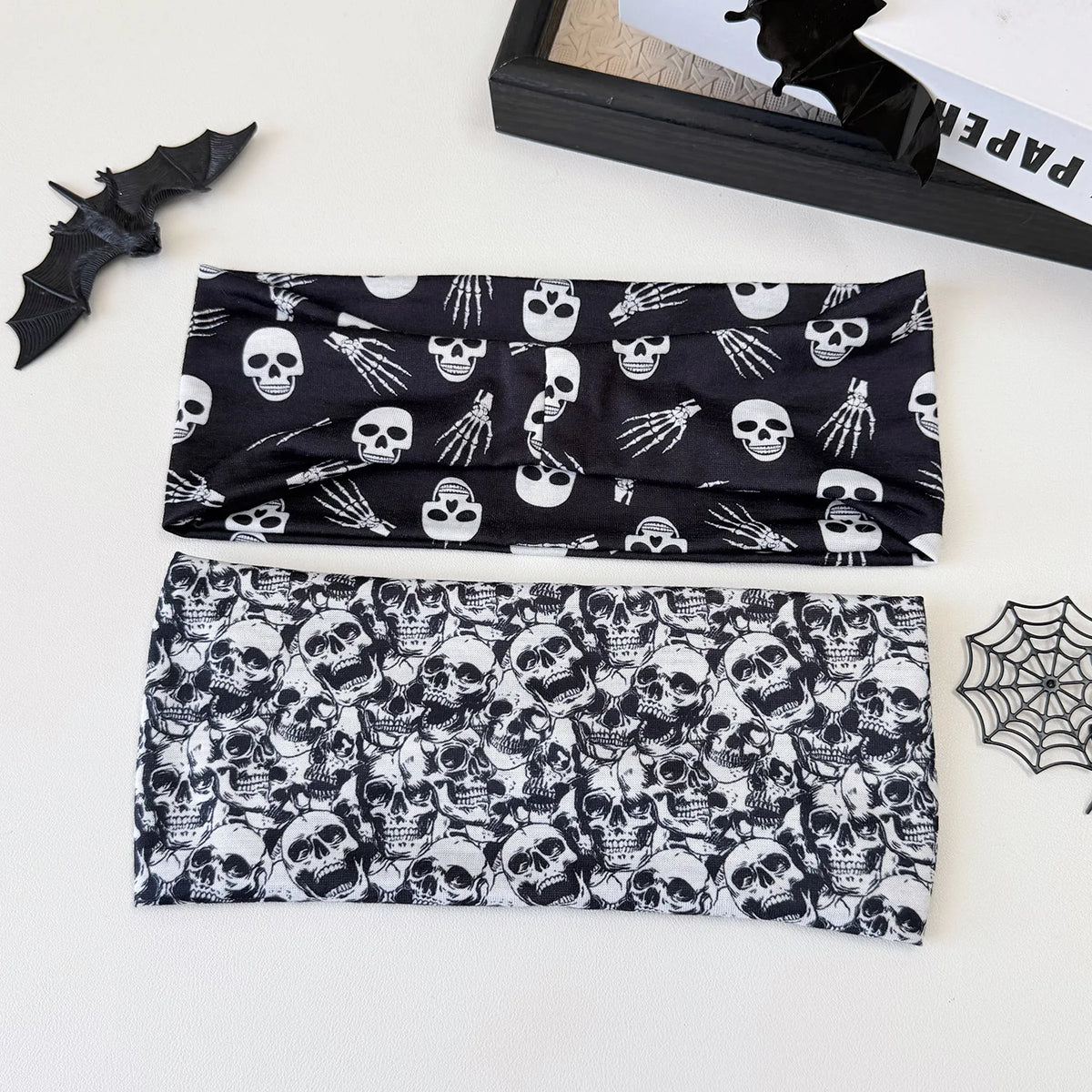 Halloween Headband  Stretchy Wide Sports Hairband Skull Pumpkin Bat Print Head Wrap Halloween Party Cosplay Hair Accessories