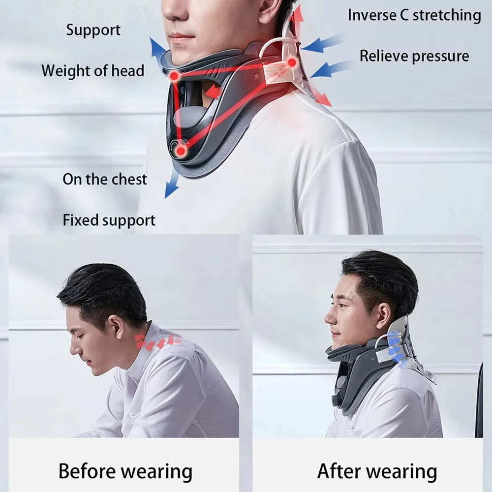 Cervical Traction Device Lightweight and Adjustable Neck Brace Support Stretcher with Built-in Airbag for Pain Relief Relaxation